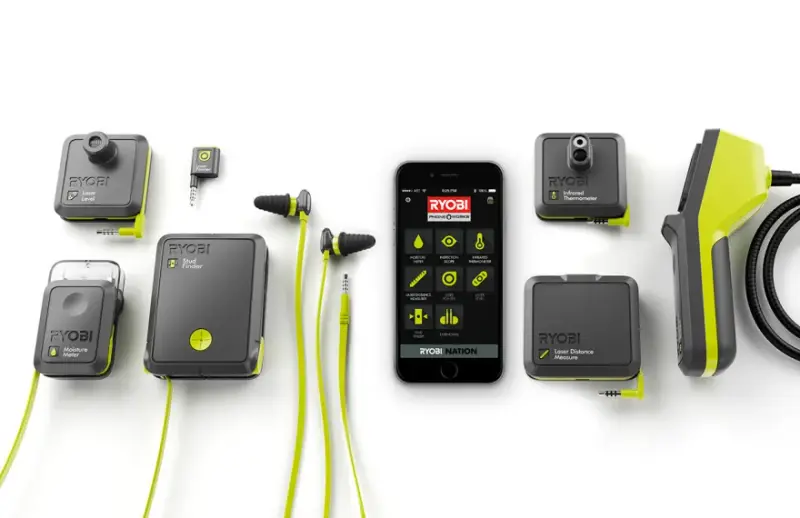 The Ryobi Phone Works app driving a connected measuring tool