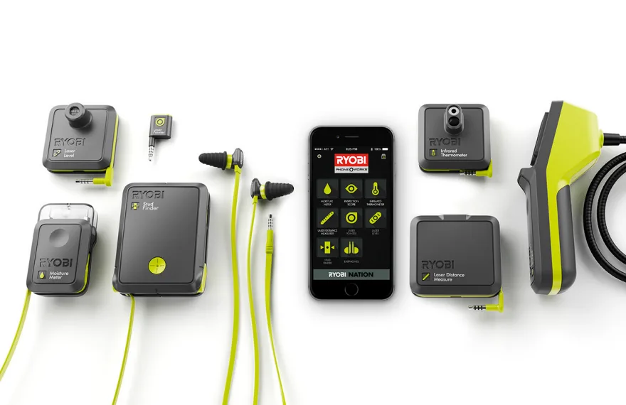 The Ryobi Phone Works app driving a connected measuring tool
