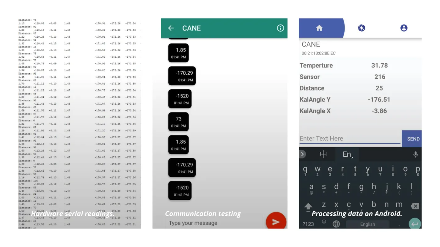 The companion app: pairing to the cane, reading its live sensor data, and opening a line to help.